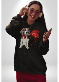 Resim Poodle Ve Beagle Sevililer Günü Hediyesi Kadın Erkek Siyah Kapüşonlu Sweatshirt Hoodie Siyah 