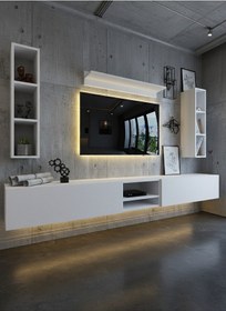 Resim Resital Ledli Duvara Monte Tv Sehpası - Beyaz - W6001-1 Beyaz 