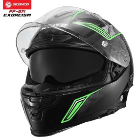 Resim Scoyco FF-871 Exorcısm Siyah-Yeşil Güneş Vizörlü Kapalı Kask 