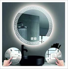 Resim Dnr-MirrorDnr-Mirror 70 cm Beyaz Ledli Tasarım Kumlamalı Dokunmatik Tuşlu Buğu Önleyicili Banyo Aynası Makyaj Aynası 