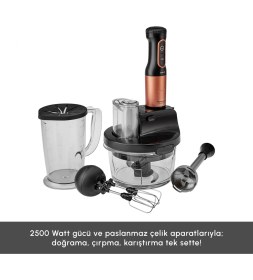 Resim Karaca Mastermaid Prosteel Cam Mutfak Robotu Uzun Blender Ayaklı 6 Bıçaklı 2500 W Black Copper 