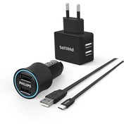 Resim DLP2553EC Siyah Araç İçi Şarj Cihazı & Duvar Şarj Cihazı & Type-C Kablo Philips