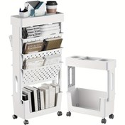 Resim 1 adet tekerlekli 2/5 katmanlı kitap saklama kutusu, masa montajı için kitap aracı, sınıf kitaplığı, öğrenci kitabı kılıfı, masaüstü ofis çalışma odası yatak odası oturma odası banyo çoklu kullanım alanı, Yardımcı Raflar 