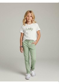 Resim Zekids Kız Çocuk Lucky Baskılı Pamuklu T-shirt-16886 Ekru 