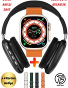 Resim GÜMÜŞTEKNO Ultra Akıllı Saat + P9 Bluetooth Kulaklık Seti 4 Kordon Hediyeli iOS Android Uyumlu Arama Bildirim 