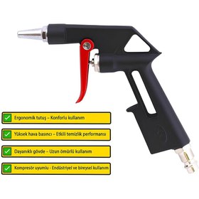 Resim NZB Profesyonel Hava Üfleme Tabancası Kısa Ağızlı Uçlu Temizlik Toz Giderme Kompresör Tabancası 