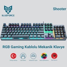 Resim Blueforce Shooter Rainbow Mekanik Gaming Oyuncu Klavyesi Red Switch Q Türkçe 