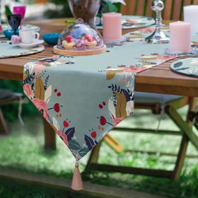 Resim 6+1li Yeşil Zeminli Çiçek Tasarımlı Supla Runner Seti 