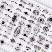 Resim 50 adet Bohemian Vintage Alaşım Kadınlar için Yüzük - Geometrik Damlama Yağı Siyah Renk, 15mm-19mm Boyutlar, Karışık Parmak Yüzük Seti, Günlük Giyim ve Hediye için İdeal, Kutu Dahil Değil, Günlük Giyim Takı|Bohemian Tarzı Yüzükler|Alaşım Takı 