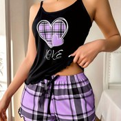 Resim Kalp ve Ekose Temalı Kadın Pijama Takımı 