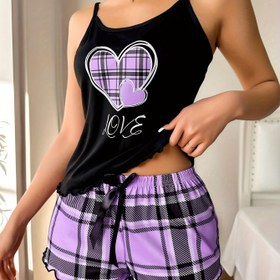 Resim Kalp ve Ekose Temalı Kadın Pijama Takımı 