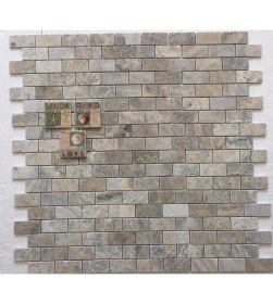 Resim Dm 06-017L Pietramosaic 5X10 Latte Traverten Tuğla Desen Eskitme Mozaik Doğaltaş Duvar Kaplama 