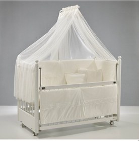 Resim Meltem Kids Mondo Sallanır Ahşap Anne Yanı Beşik - 60x120 CM (Beyaz-Krem) Krem 