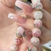Resim 1 adet Şık Kiraz Çiçeği Cam Boncuk Bileklik, Moda Pembe Kaplamasız Metal Tasarım Kadın Takısı 