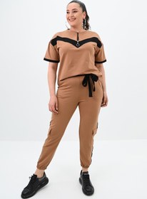 Resim Kadın Büyük Beden Yarım Fermuarlı Eşofman Takımı 8109-24 - 5XL / Bordo 
