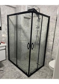 Resim Nokta Duşakabin Teknesiz Dikdörtgen Cam Duşakabin Siyah Profilli Sp107 Şeffaf 