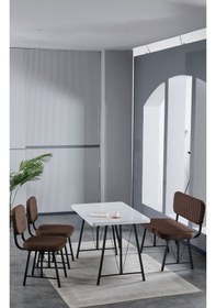 Resim Elfin 70x110 Beyaz Yemek Masası, Yemek Masası Takımı, 2 Sandalye 1 Bench - Kahverengi Kahverengi 