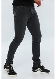 Resim Erkek Gri Füme Slim Fit Likralı Esnek Jean Kot Pantolon Gri 