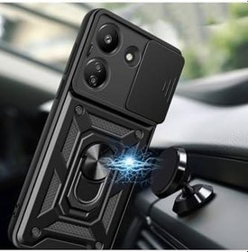Resim İnfinix Hot 30 Kılıf Magnetik Standlı Kamera Korumalı Sürgülü Vega Kapak Siyah 