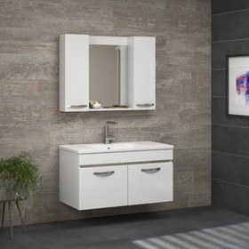 Resim Alfa Banyo Safi̇r Beyaz 100 cm Komple Mdf Banyo Takımı-lavabolu banyo dolabı 