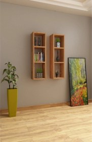 Resim Kitaplık Atlantik Çam Duvar Rafı Takım Kahve 