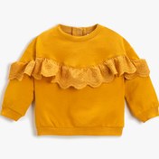 Resim Kız Bebek Fırfır İşlemeli Sweatshirt Bisiklet Yaka Pamuklu 