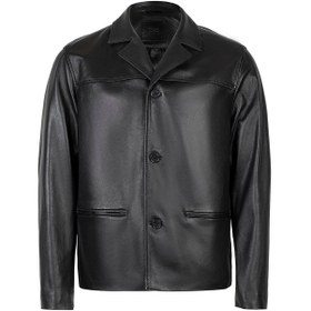 Resim Erkek Siyah Gömlek Yakalı Deri Blazer Ceket 