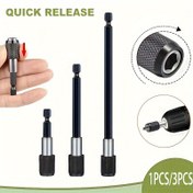 Resim 3 adet/1 adet Manyetik Tornavida Seti, 1/4" Altıgen Başlıklı, 60/100/150mm Hızlı Değiştirme Çubuğu ve Kendinden Kilitli Uzatma Çubuğu, Metal Malzeme, İç Altıgen Başlıklı Stil, DIY Manuel Too için 
