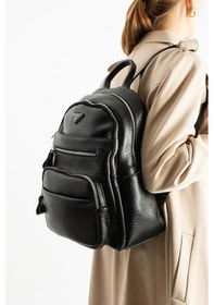 Resim Vegan Deri Kadın Sırt Çantası 35 25 Cm Yağmur İtici Kumaş Mega Bag Günlük Kullanıma Uygun Siyah 