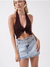 Resim Etiler Collection Kemer Detay Denim Mini Etek Açık Mavi 