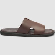 Resim %100 Hakiki Deri Kahverengi Erkek Terlik Kahverengi 