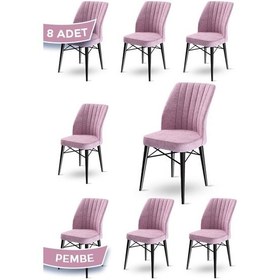 Resim Canisa Flex Serisi, Üst Kalite Mutfak Sandalyesi, 8 Adet Pembe Sandalye, Gürgen Siyah Ahşap Ayak Sandalye Pembe Ayaklar Siyah 
