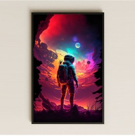 Resim Renkli Gezegene Bakan Astronot Temalı Pleksi Tablo - Kozmik Keşif Dekoru 