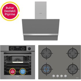 Resim Simfer SB8246 - T3656 - SD8740 Steam Master Gri 3'lü Ankastre Set 