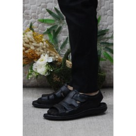 Resim Mehmet Mete 106 Siyah Kale Comfort Deri Erkek Sandalet 