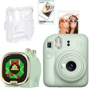 Resim Fujifilm Instax Mini 12 Yeşil Fotoğraf Makinesi 10'lu Film Şeffaf Kılıf Ve Divoom Zooe Led Ekranlı Bluetooth Hoparlör Seti 