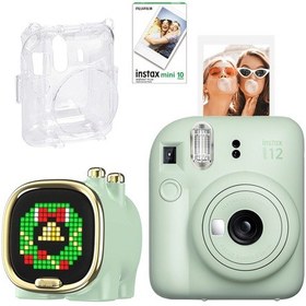 Resim Fujifilm Instax Mini 12 Yeşil Fotoğraf Makinesi 10'lu Film Şeffaf Kılıf Ve Divoom Zooe Led Ekranlı Bluetooth Hoparlör Seti 