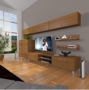 Resim Decoraktiv Eko 8 Mdf Dvd Krom Ayaklı Tv Ünitesi Tv Sehpası - Naturel Ceviz 