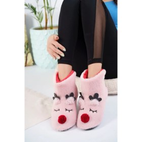 Resim Albishoes Kadın Geyik Figürlü Ev Botu Panduf Anne Çocuk Yumuşak Rahat Sessiz Taban Ev Ayakkabısı 