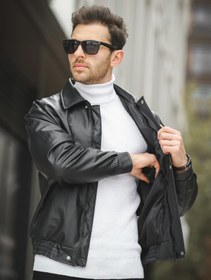 Resim Jovanni Basic Oversize Erkek Deri Ceket - SIYAH / M 