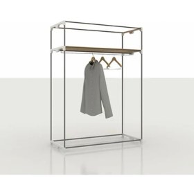 Resim Burak Çelik Borulu Plastik Raflı Bej Bez Dolap Gardırop 