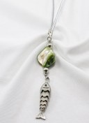 Resim biuti Sedef Yeşil Taşlı Ve Gümüş Kaplama Yeşil Parlak Taşlı Balık Araba Dikiz Ayna Süsü Hediyelik 