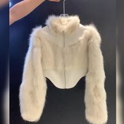 Resim Küçük İnce Kadınlar Şık PU Deri Mont, Yumuşak Tekstür ve Pelüş Detaylı Lined High-End Moda 