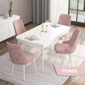 Resim Canisa Concept Are Serisi 80 x 132 cm Açılabilir Mdf Masa Beyaz Mutfak Masa Takımı 4 Sandalye Gümüş Halkalı 