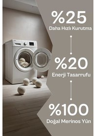 Resim Tilbe Home 3 Adet Çamaşır Yün Kurutma Topu Xxl Büyük Boy Doğal Yu Bej 