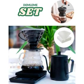 Resim Siyah V60 Kahve Demleme Seti, Barista Stili, Tam Takım 