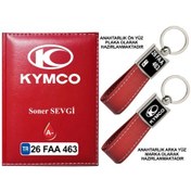 Resim Plakanıza Özel Kymco Logolu Kırmızı Ruhsat Kabı Ve Anahtarlık 