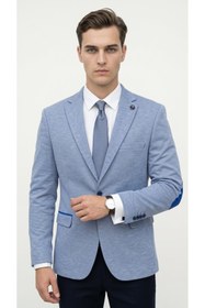 Resim Plus Scorpion Erkek Slim Fit Ceket Kol Yamalı Çift Yırtmaç Mikro Desenli Blazer 