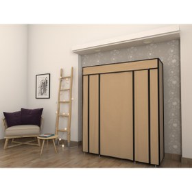 Resim Burak Plastik Profilli Çift Yandan Raflı Bej Bez Dolap Gardrop 