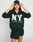 Resim Oversize Sweatshirt İşlemeli Fermuarlı Yaka İçi Polarlı 